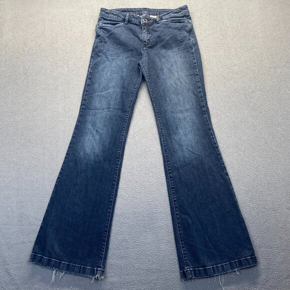 BCBGMAXAZRIA Bootcut Denim Jeans Women's Size 31 Blue Dark Wash Whisker - Picture 1 of 10